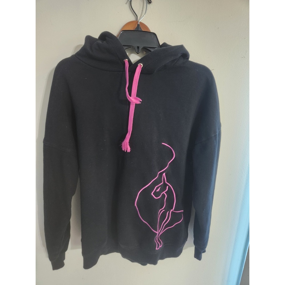 Baby Phat Cropped Hoodie Womens Medium Black Pink Embroidered Cat Logo Y2K M